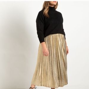 NWT Eloquii | Gold Pleated Midi Skirt